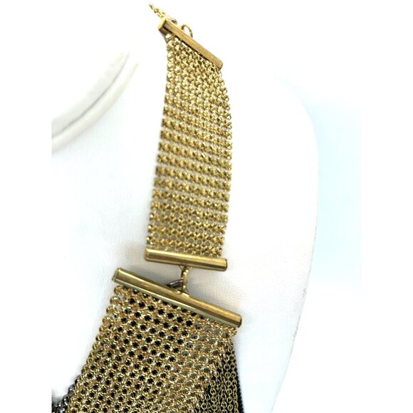 Gold-tone Rhinestone Chainmail Bib Necklace Fringed Chain Statement Boho Chic - Picture 2 of 14